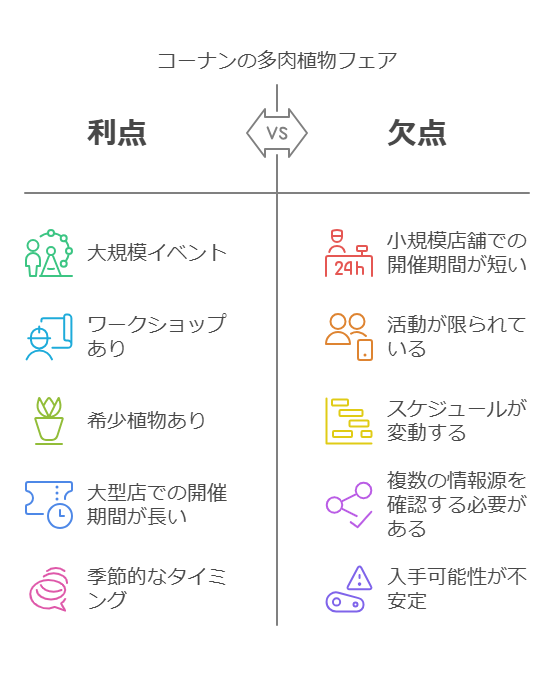 コーナンの多肉植物フェア利点と欠点